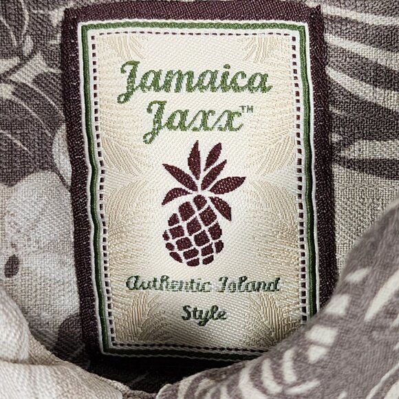 Jamaica Jaxx Beige Tropical Hibiscus Floral 100% Silk Camp Shirt - Picture 3 of 4